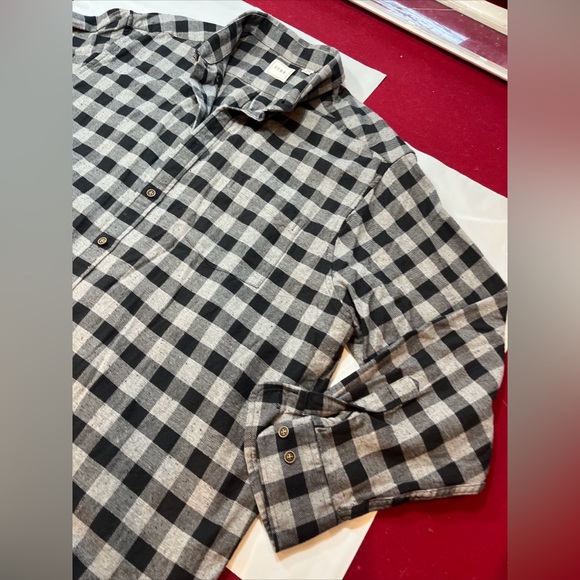 ROWM Black Gray buffalo plaid Checkered button Shirt Long Sleeve men 2XL Cotton - Picture 5 of 14